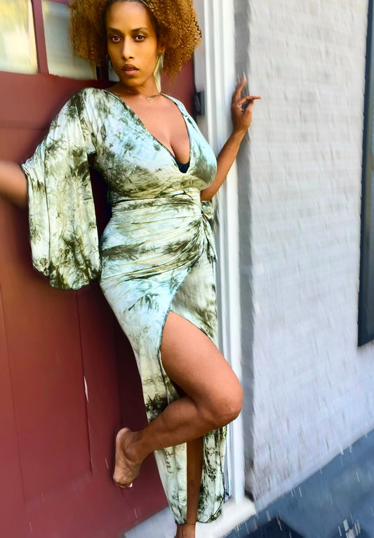 Fairy Dust Wrap Dress - Green Tye